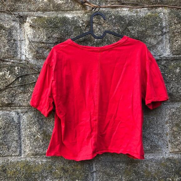 The Kooples Cropped Top Knot Twist Front Blouse Shirt Red Tee - Picture 3 of 7